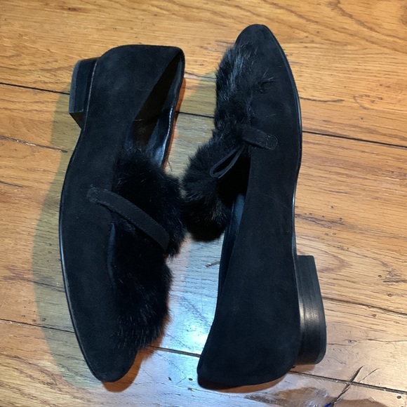 Donald J. Pliner Lilian Shoes Kid Black Suede & Rabbit Fur Loafer Women’s Size 6 - Picture 6 of 8